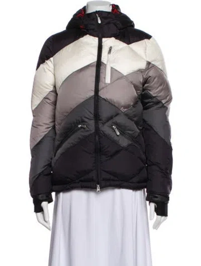 Pre-owned Perfect Moment Nylon Colorblock Pattern Down Jacket In Black