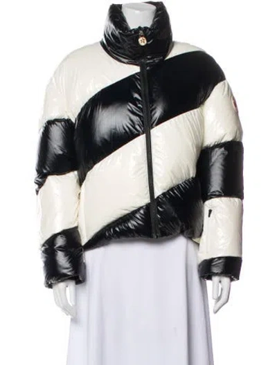 Pre-owned Perfect Moment Nylon Colorblock Pattern Down Jacket In Black