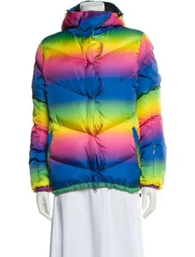 Pre-owned Perfect Moment Nylon Colorblock Pattern Down Jacket In Blue