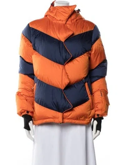 Pre-owned Perfect Moment Nylon Colorblock Pattern Down Jacket In Orange