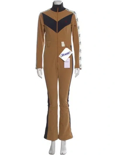 Pre-owned Perfect Moment Nylon Colorblock Pattern Jumpsuit W/ Tags In Brown