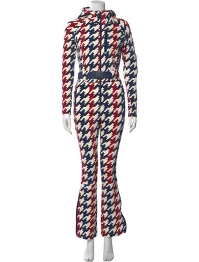 Pre-owned Perfect Moment Nylon Houndstooth Print Jumpsuit In White