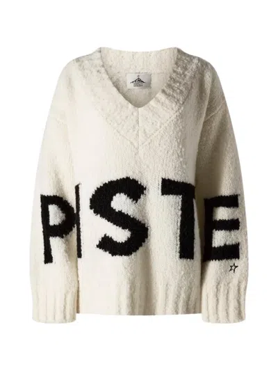 Perfect Moment Oversized Wool V-neck Piste Sweater In White