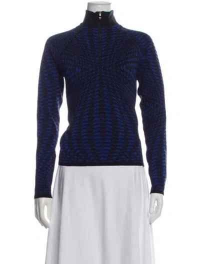 Pre-owned Perfect Moment Patterned Mock Neck Top In Blue