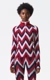 Perfect Moment Women's Jacquard 1/4 Zip Top, Red Chevron Print, Xs In Red