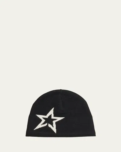 Perfect Moment Womens Jet Black Star-logo Merino-wool Beanie Hat