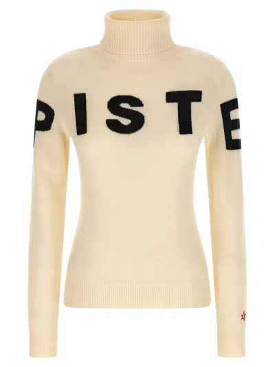 Perfect Moment Piste Turtleneck Sweater Long Sleeves Embroidery Text In Neutral