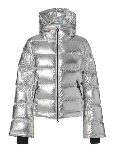Perfect Moment Polar Flare Down Jacket Xs In Silver-foil