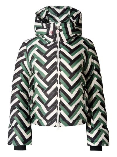 Perfect Moment Polar Flare Quilted Printed Down Ski Jacket In Green