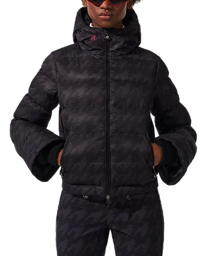 Perfect Moment Polar Flare Down Jacket In Houndstooth Black/black