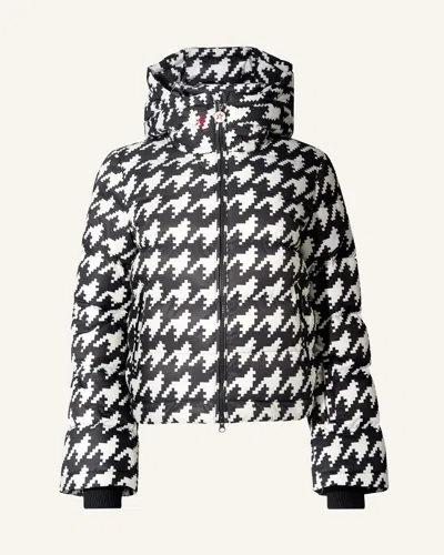 Perfect Moment Polar Flare Down Jacket Xl In Black-white-houndstooth-print