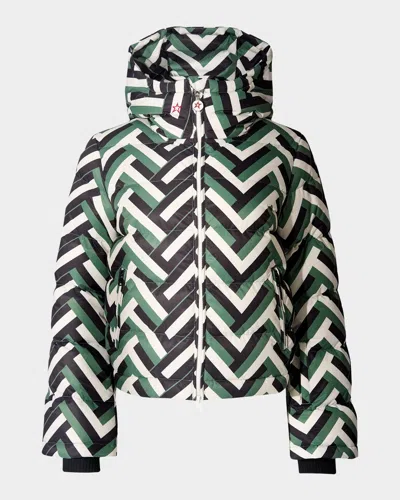 Perfect Moment Polar Flare Quilted Printed Down Ski Jacket In Green