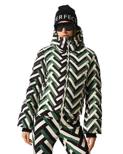 Perfect Moment Polar Flare Quilted Printed Down Ski Jacket In Green