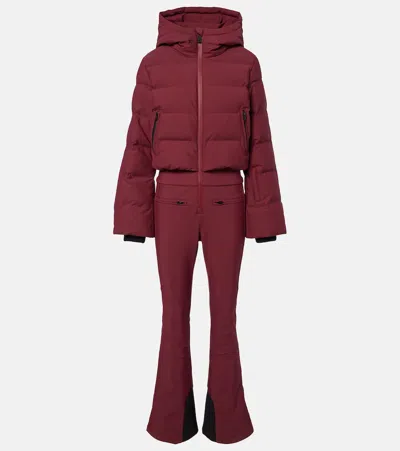 Perfect Moment Polar Flare Down Ski Suit In Burgundy