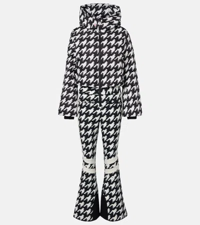 Perfect Moment Polar Flare Houndstooth Down Ski Suit In Black