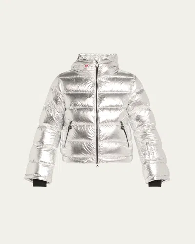 Perfect Moment Polar Flare Down Jacket Xs In Silver-foil