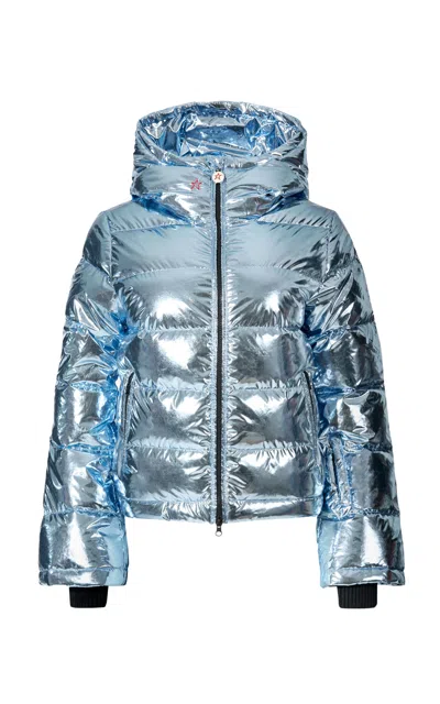 Perfect Moment Polar Flare Metallic Quilted Down Ski Jacket In Blue