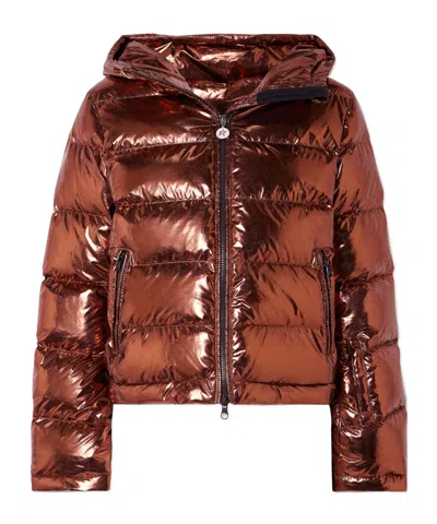 Perfect Moment Polar Flare Metallic Quilted Down Ski Jacket In Orange