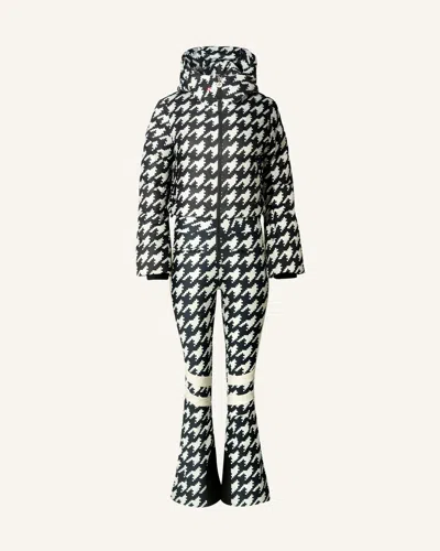 Perfect Moment Polar Flare Ski Suit Xs In Black-white-houndstooth-print