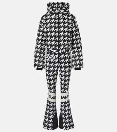 Perfect Moment Polar Flare Houndstooth Down Ski Suit In Black