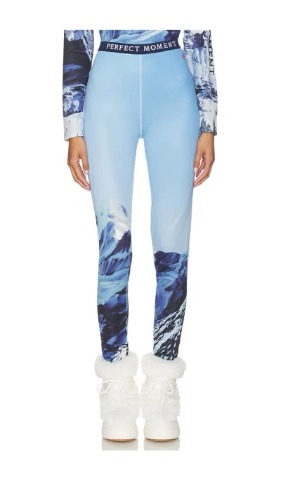 Perfect Moment Printed Base Layer Leggings In Ski Lift Blue
