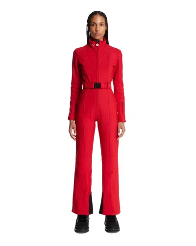 Perfect Moment Jg Belted Padded Down Ski Suit In Red