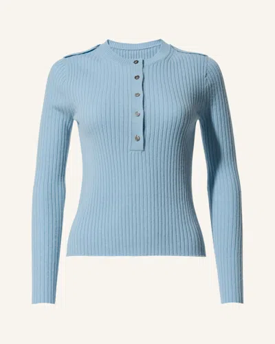 Perfect Moment Ribbed Henley Wool & Cashmere Top Xl In Blue