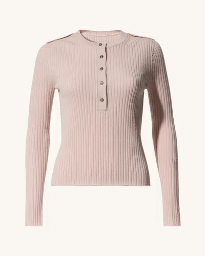 Perfect Moment Ribbed Henley Wool & Cashmere Top Xs In Blush