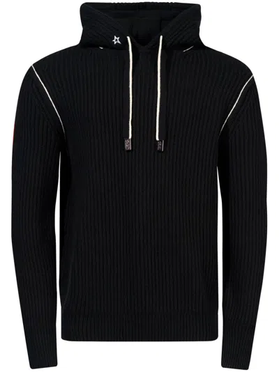 Perfect Moment Ribbed-knit Hoodie In Black