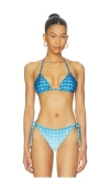 Perfect Moment Houndstooth-pattern Bikini Top In Blue