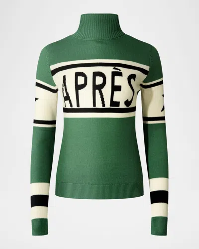 Perfect Moment Schild Intarsia Merino Wool Turtleneck Sweater In Green