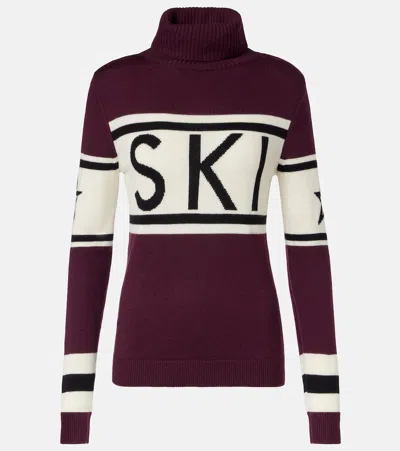 Perfect Moment Schild Ski Intarsia Turtleneck Sweater In Burgundy