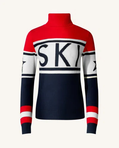 Perfect Moment Schild Merino Wool Sweater In Navy-white-red
