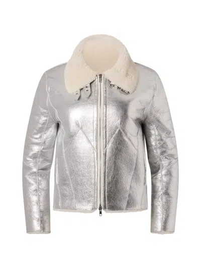 Perfect Moment Sloan Metallic Shearling Jacket In Silver