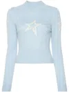 Perfect Moment Cable Merino Wool Sweater L In Blue