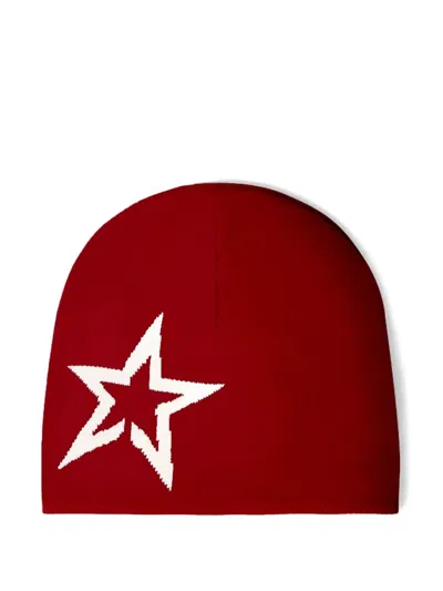 Perfect Moment Logo Star Merino Wool Beanie Onesize In Red