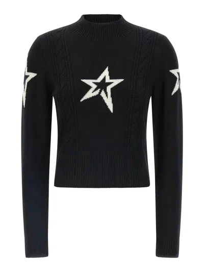 Perfect Moment Cable Underwear Turtleneck Sweater In Black