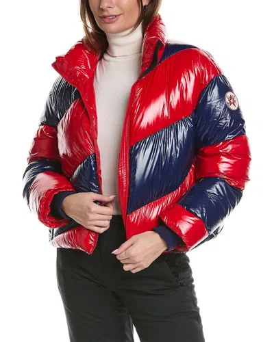 Perfect Moment Super Mojo Striped Quilted Glossed Down Jacket In Red-navy