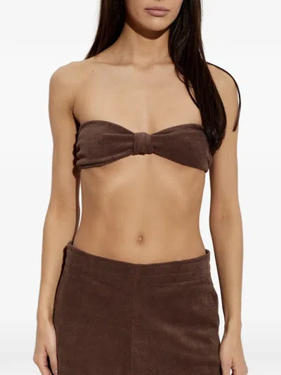 Perfect Moment Terry-cloth Bandeau Top In Brown