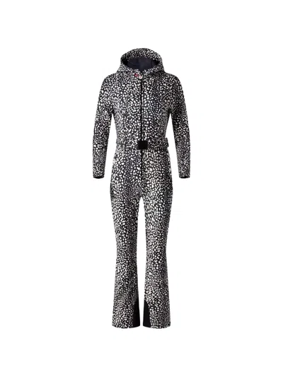 Perfect Moment Tignes Hooded Belted Logo-embroidered Printed Shell Ski Suit In Black
