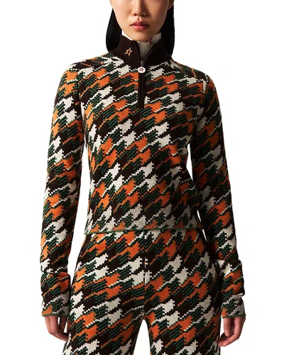Perfect Moment Turtle Neck Herringbone Merino Wool Sweater In Multi