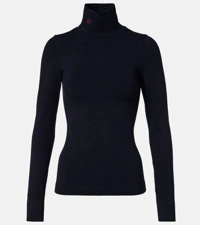 Perfect Moment Logo-embroidered High-neck Thermal Top In Blue