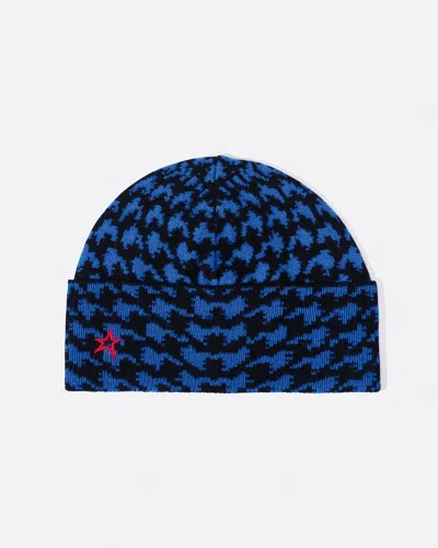 Perfect Moment Twisted Houndstooth Merino Wool Beanie Onesize In True-indigo