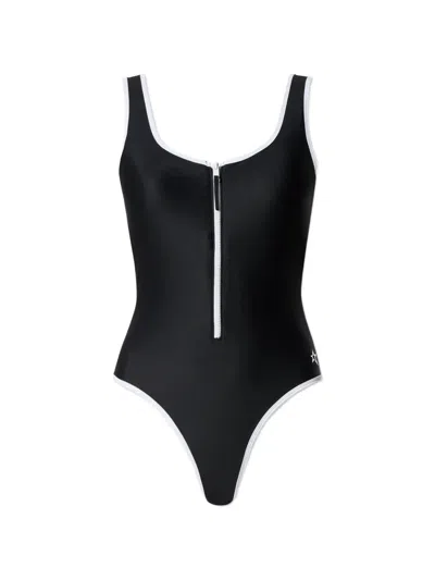 Perfect Moment Two-tone Zip-up Swimsuit In Black