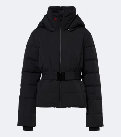 Perfect Moment Waisted Belted Down Ski Jacket In Black