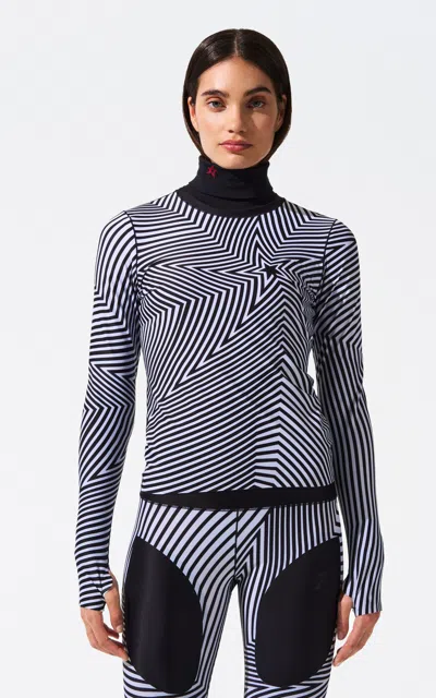 Perfect Moment Wavy Star Merino Wool Turtleneck Jumper In Black,white