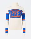 Perfect Moment Women's Apres Merino Wool Sweater, Ski Knitwear, White W/navy & Orange, Xs In Navy-orange-white