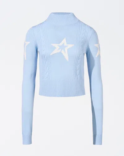 PERFECT MOMENT WOMEN'S CABLE MERINO WOOL SWEATER, SKI KNITWEAR, BLUEBIRD BLUE, XL