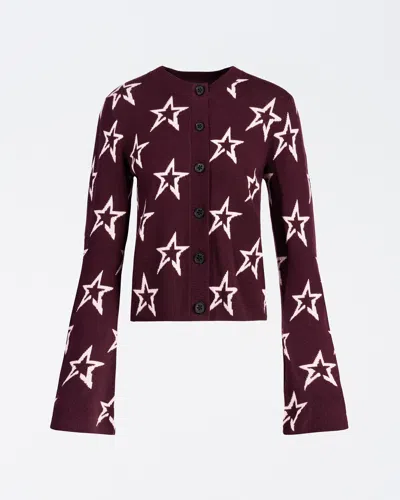 Perfect Moment Chalet Merino Wool Cardigan L In Burgundy