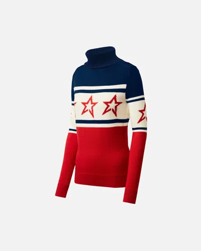 PERFECT MOMENT WOMEN'S CHOPPER MERINO WOOL SWEATER, SKI KNITWEAR, RED & NAVY, XL